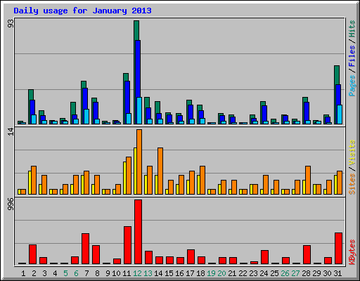 Daily usage for January 2013